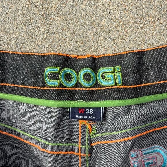 VTG 90s Coogi Colorful Neon Blocks Tetris Embroidery Black Denim Jean Shorts 38 - Picture 5 of 9